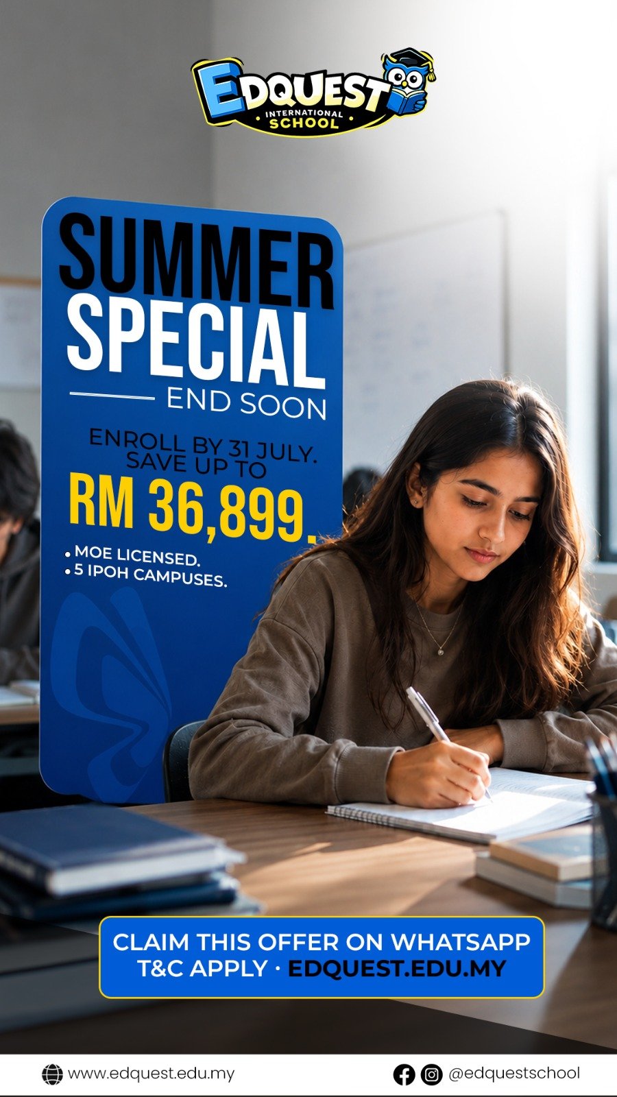 Edquest School Story Ad Blue
